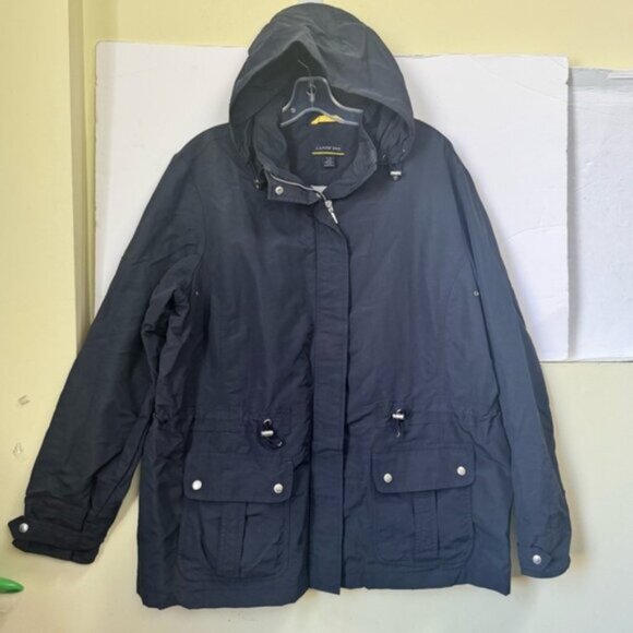 Land’s End Vintage Anorak Weatherproof Hood Zip Lightweight Rain Jacket Navy XL - Picture 3 of 16